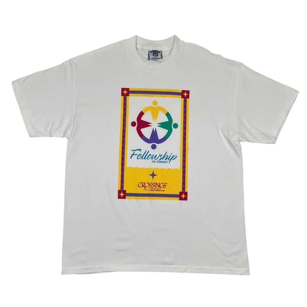 NOS 90s Y2K Fellowship in Christ Jesus T Shirt Crossings Book Club Lee Vintage